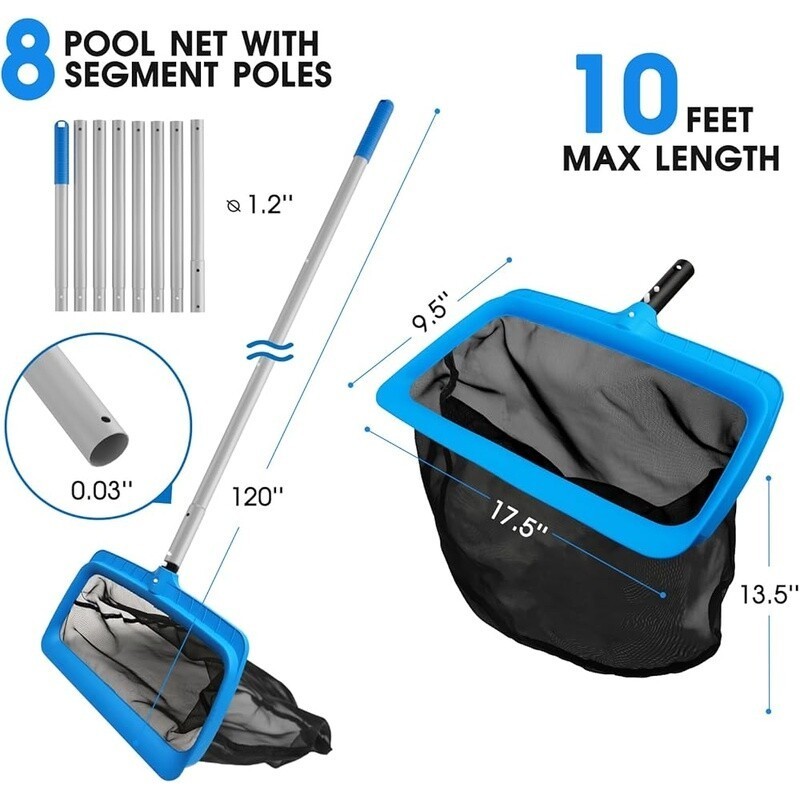 Pool Cleaning Kit Sets Net Brush Pole Above in-Ground Pools Hot Tubs Spas Home