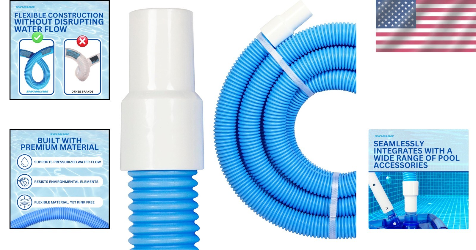 Kink Resistant Pool Vacuum Hose 1.25 Inch by 18 Feet for Hassle Free Cleaning
