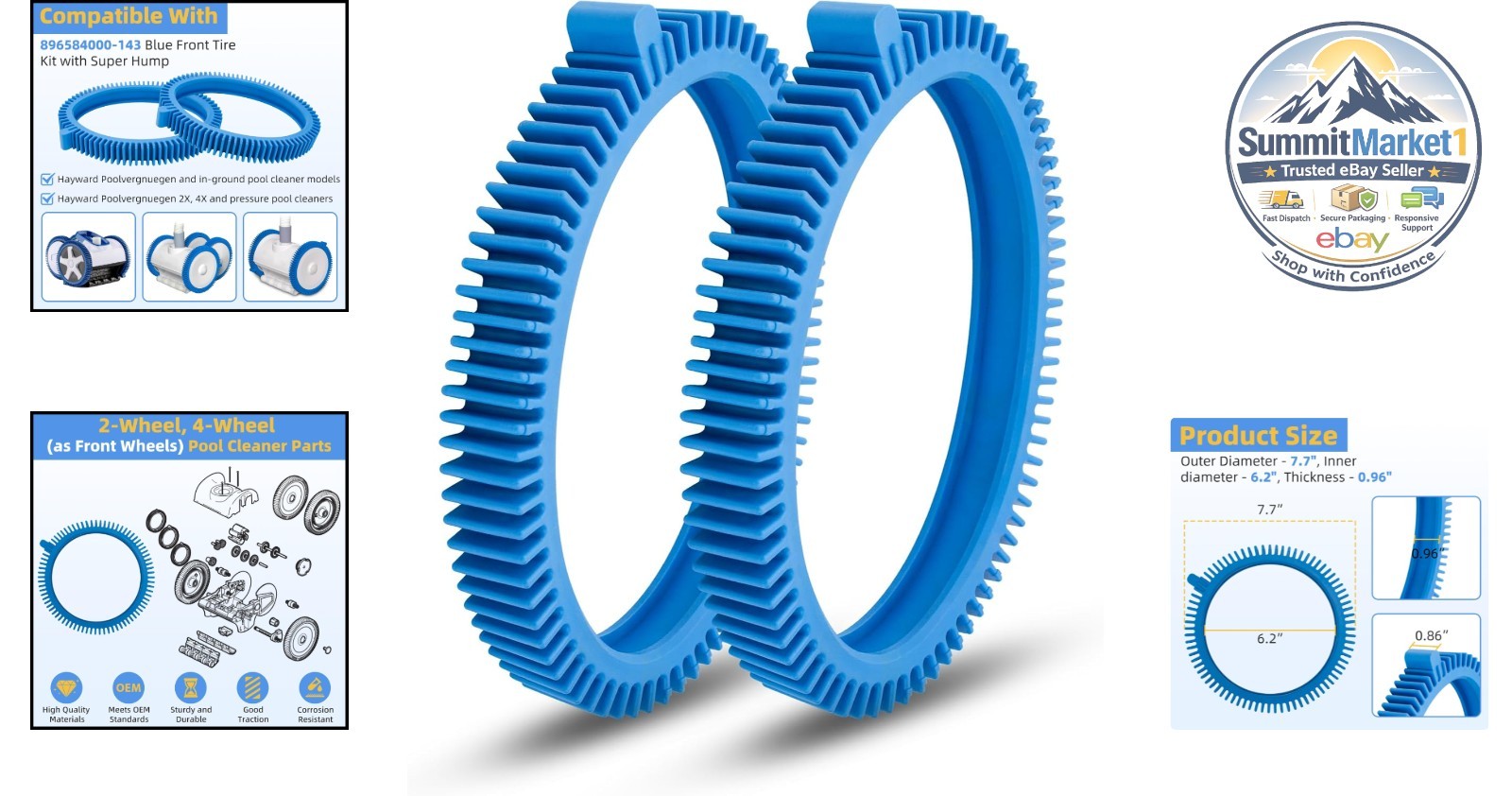 Pool Cleaner Tires 2-Pack Front Replacement Wheels