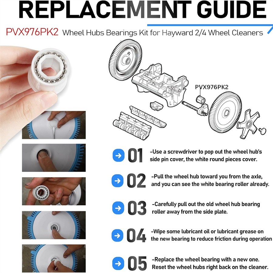PVX976PK2 Wheel Bearings Kit for Hayward AquaNaut /Poolvergnuegen Pool Cleaner