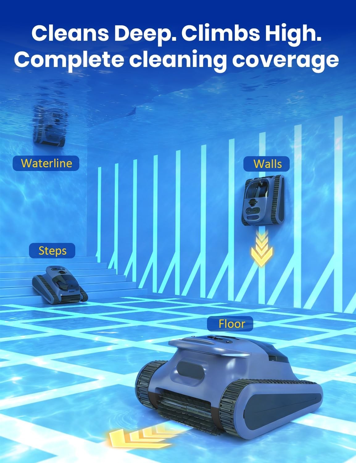 Seauto Cordless Robotic Pool Vacuum 3H Pool Cleaner for Inground Pools APP