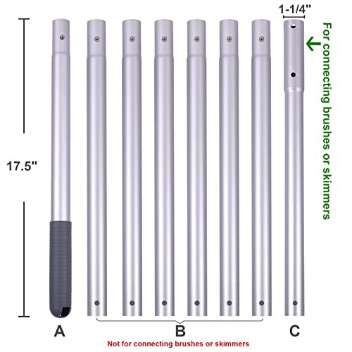 Pool Pole – 10.5 Foot Anodized Aluminum Extension Cleaning Poles,for Skimmer