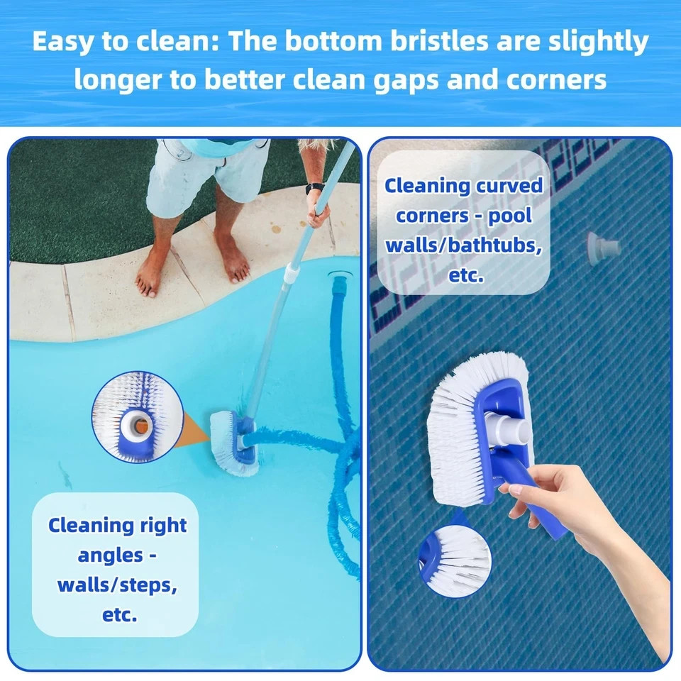 Pool Brush Head with Pool Vacuum Head for Inground & Above Ground Pools, Roun…