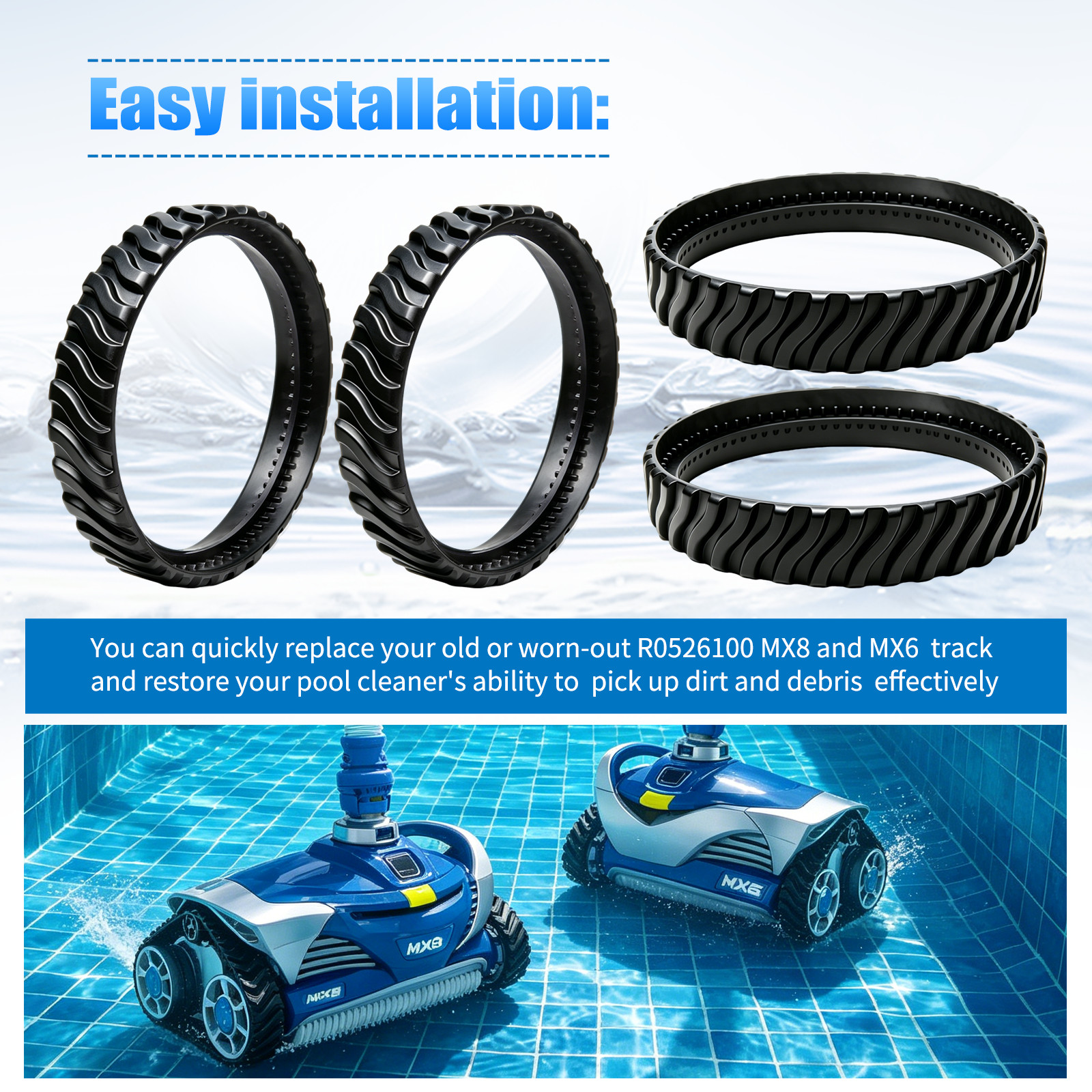 4 Pcs Pool Cleaner Tire Track R0526100 Fit for Zodiac Baracuda MX8 / MX6 Elite