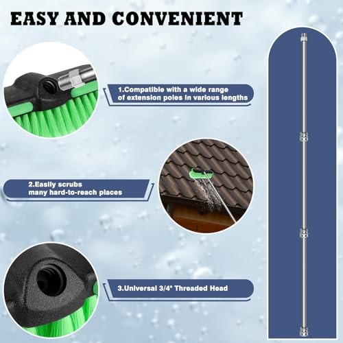 10“ Car Wash Brush Head, Scrub Brush Attachment for Extension Pole, Outdoor