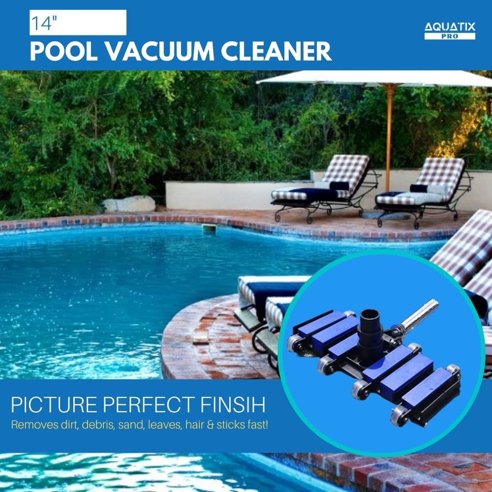 14&Prime; Professional Pool Vacuum Head with Wheels, Hose Adapter, Aluminum Handle, 12