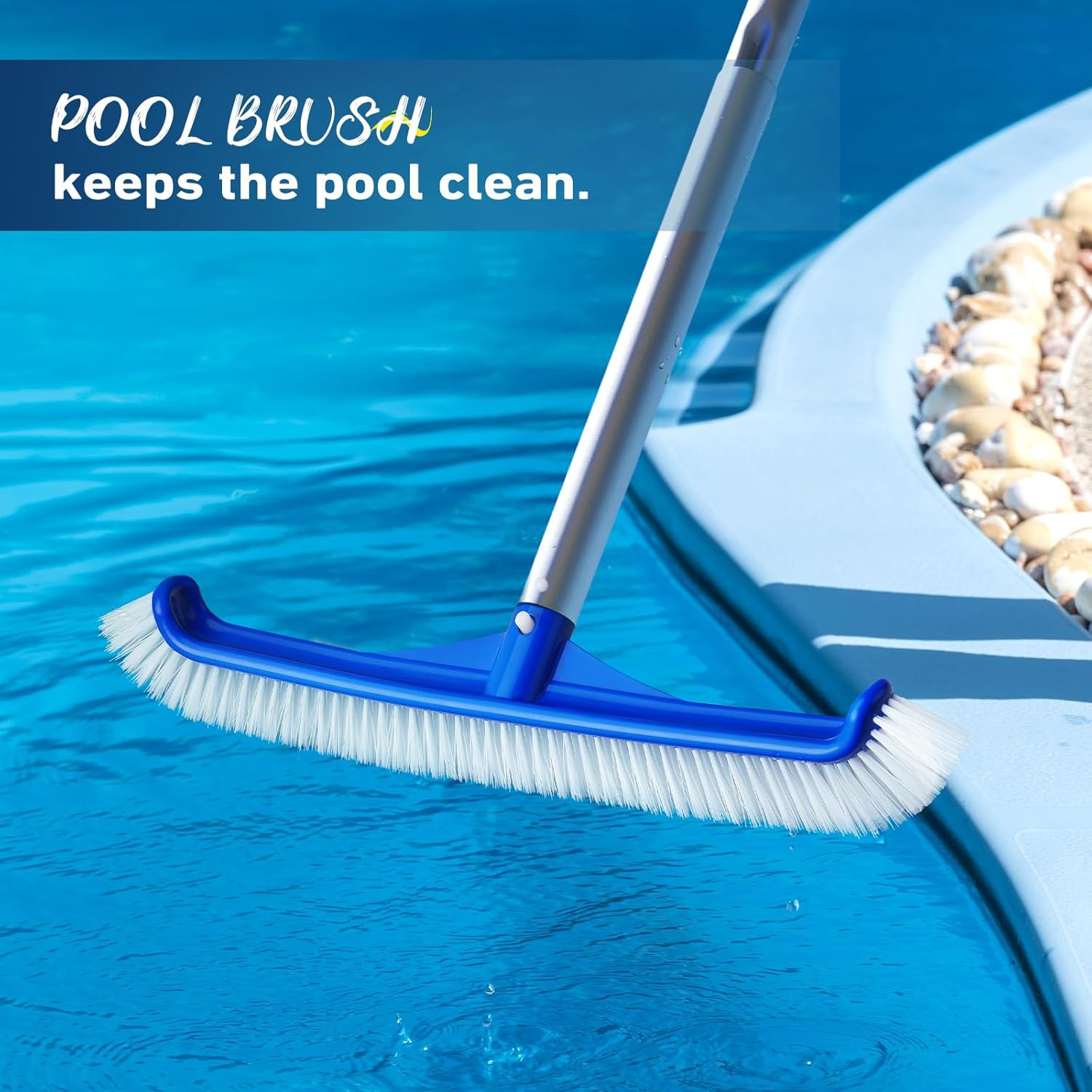 Pool Brush – 17&Prime; Pool Brush Head for Cleaning Pool Walls, Curved Ends High-Effic