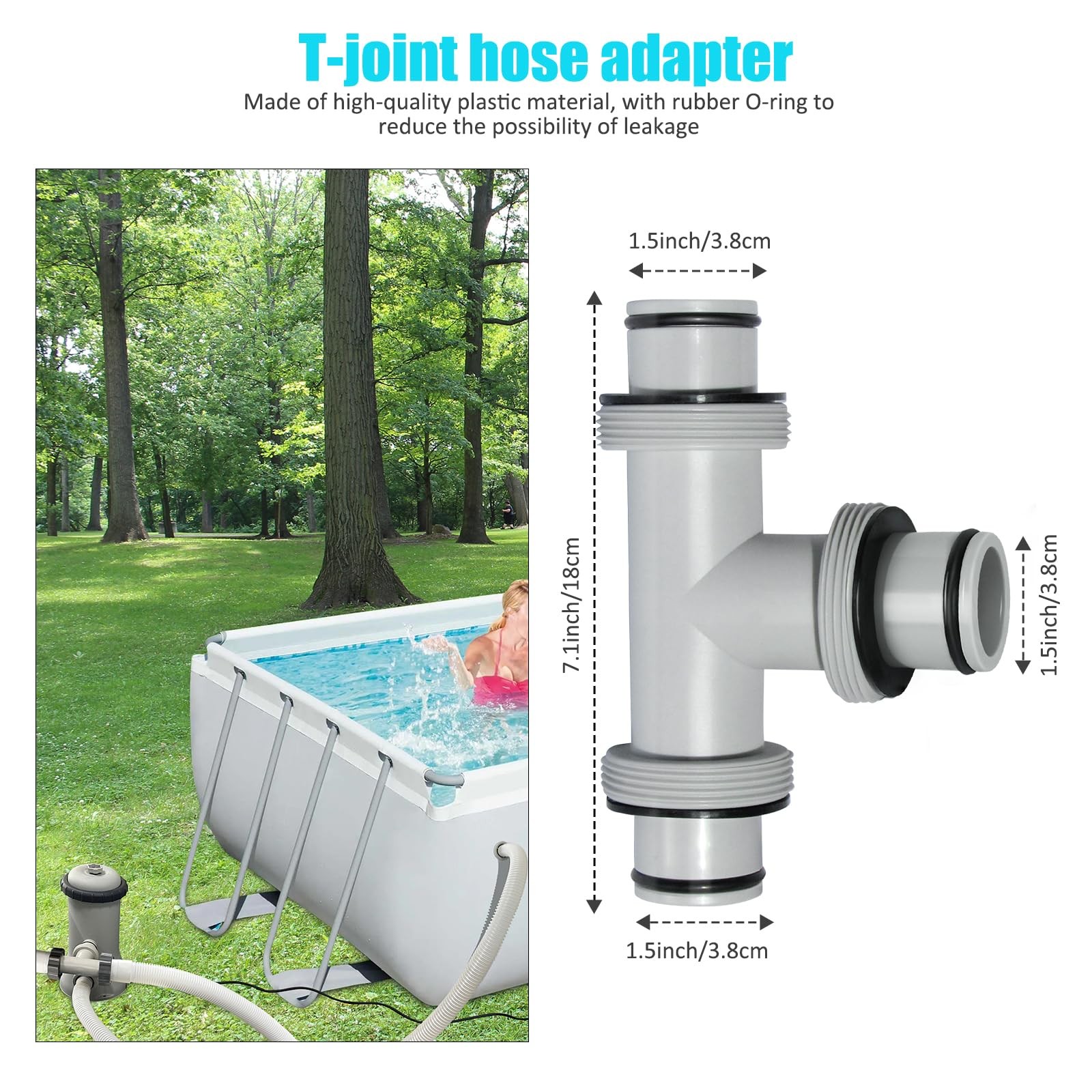 Pool Hose Connector, 1.5&Prime; to T Joint 1.5 inches, Grey 3T