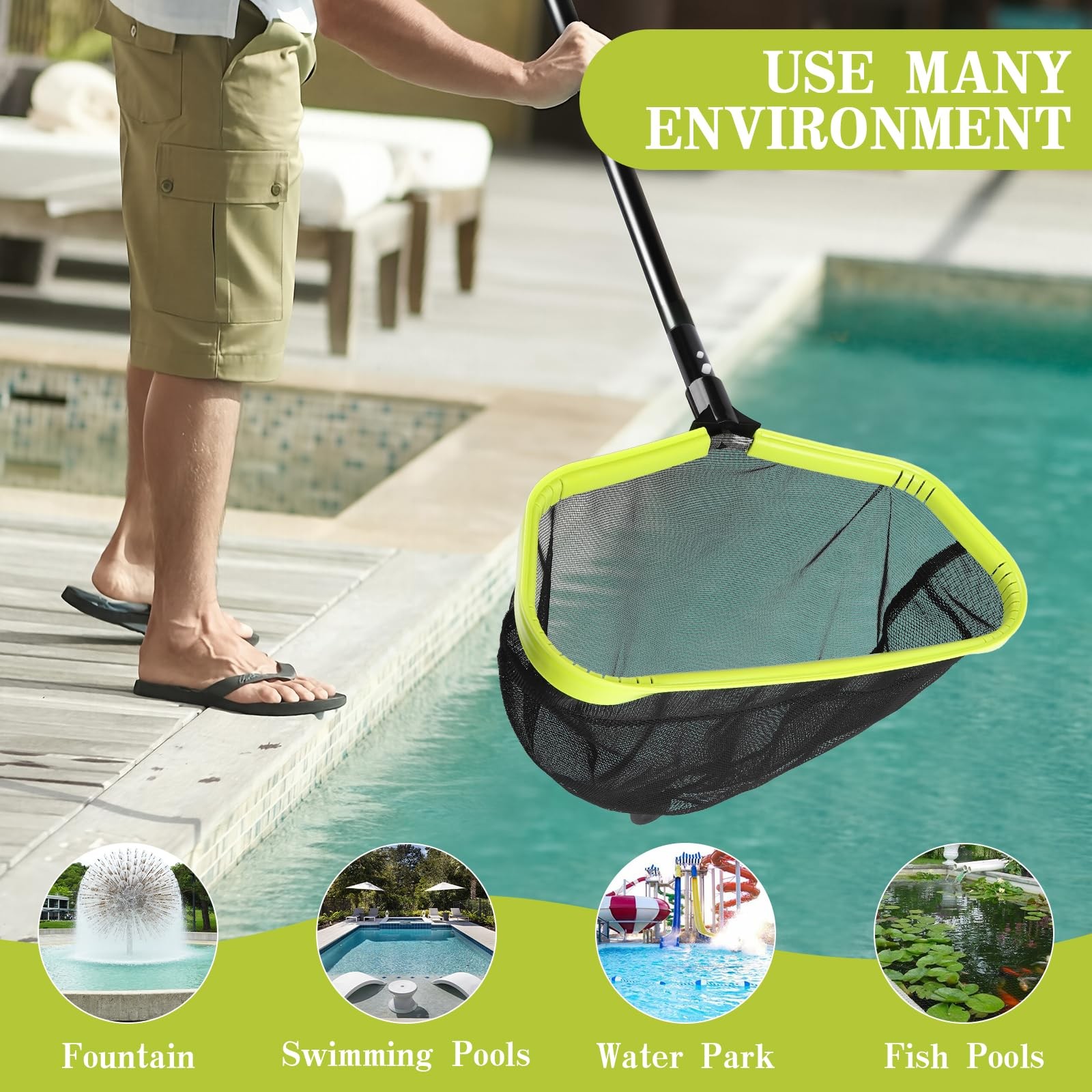 Double-Layer Deep Bag Pool Skimmer Net with Reinforced Frame – Fine Mesh Pool