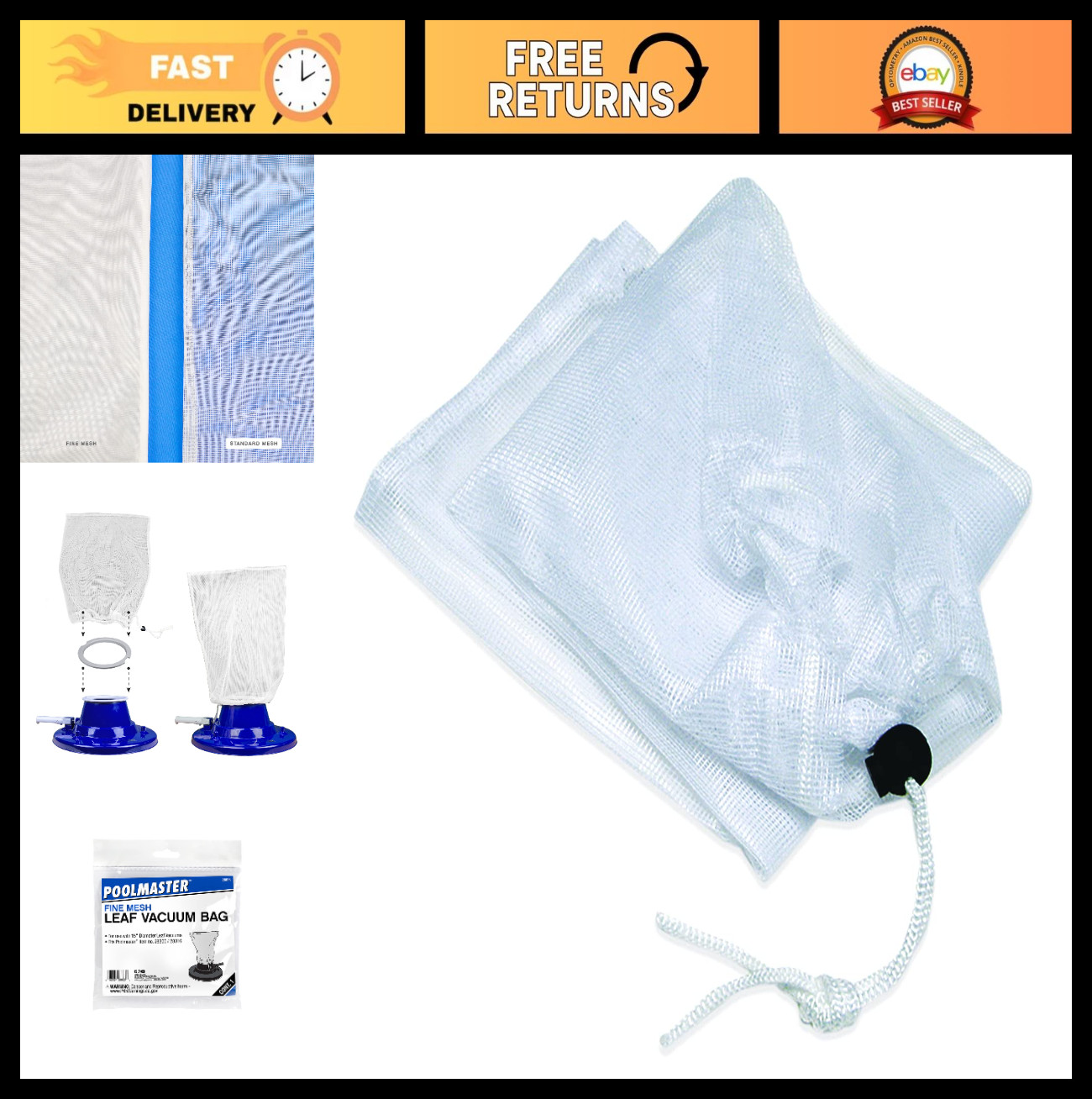 Deluxe Fine-Mesh Swimming Pool Vacuum Replacement Bag – All Purpose, White