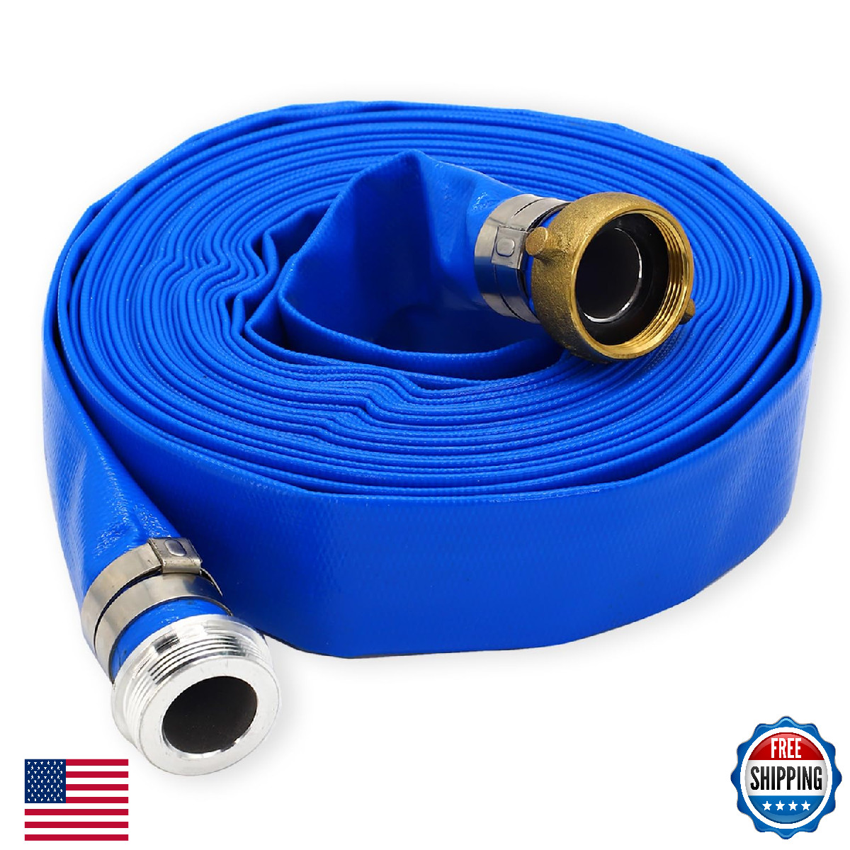 D-WEIXIN 1.5&Prime; x 50ft PVC Lay Flat Discharge Hose Blue Reinforced Heavy Duty