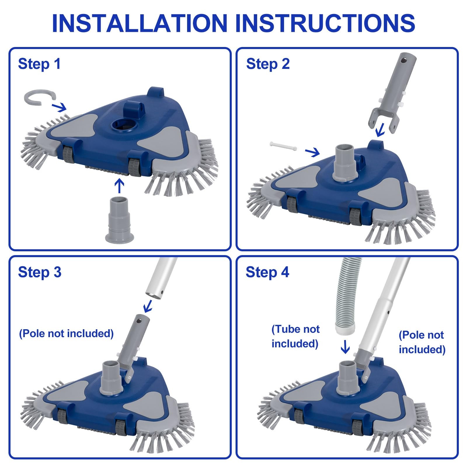 Weighted Pool Vacuum Head 360° Swivel Hose 11/4 11/2 Side Bottom Brushes