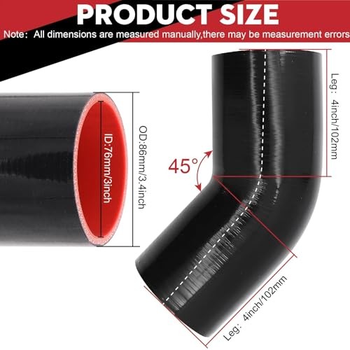 45 Degree Elbow Silicone Hose, 3 Inch (76mm), Universal Fit, Red, 4-Ply 45° 3in