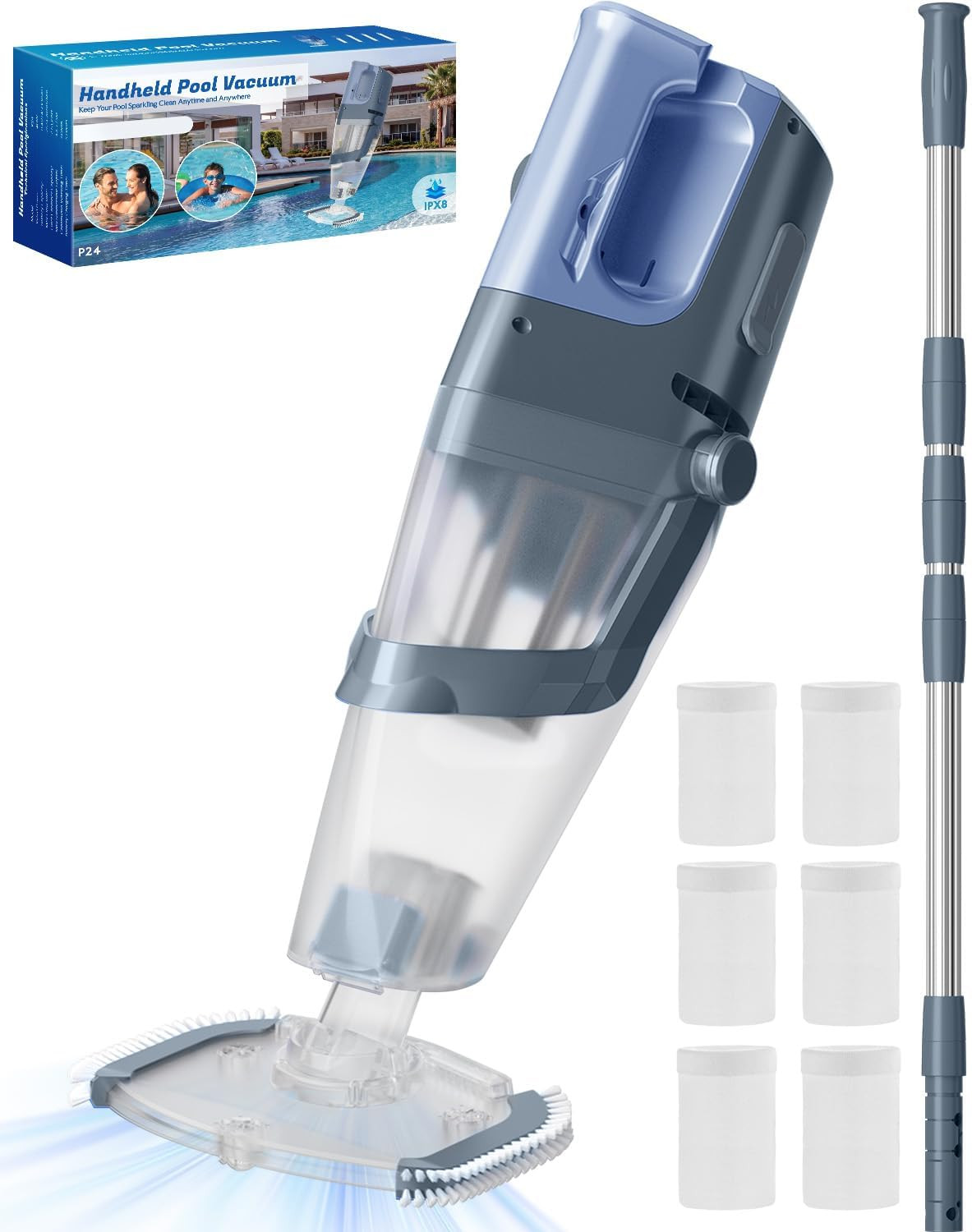 Cordless Handheld Pool Vacuum Cleaner with Telescopic Pole, 26.5 GPM Powerful Su