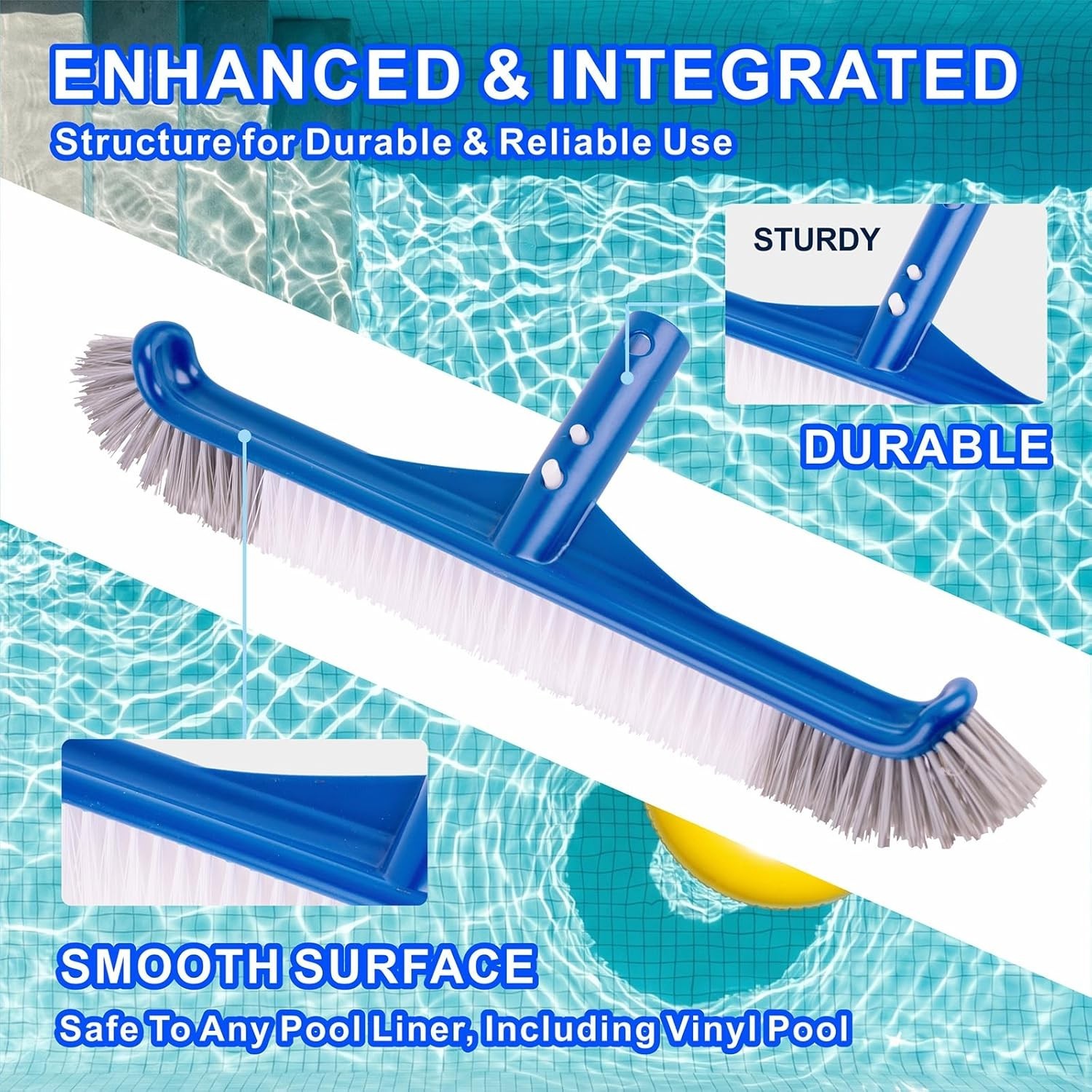 Pool Brush Head with Curved Edges for Safe and Efficient Cleaning