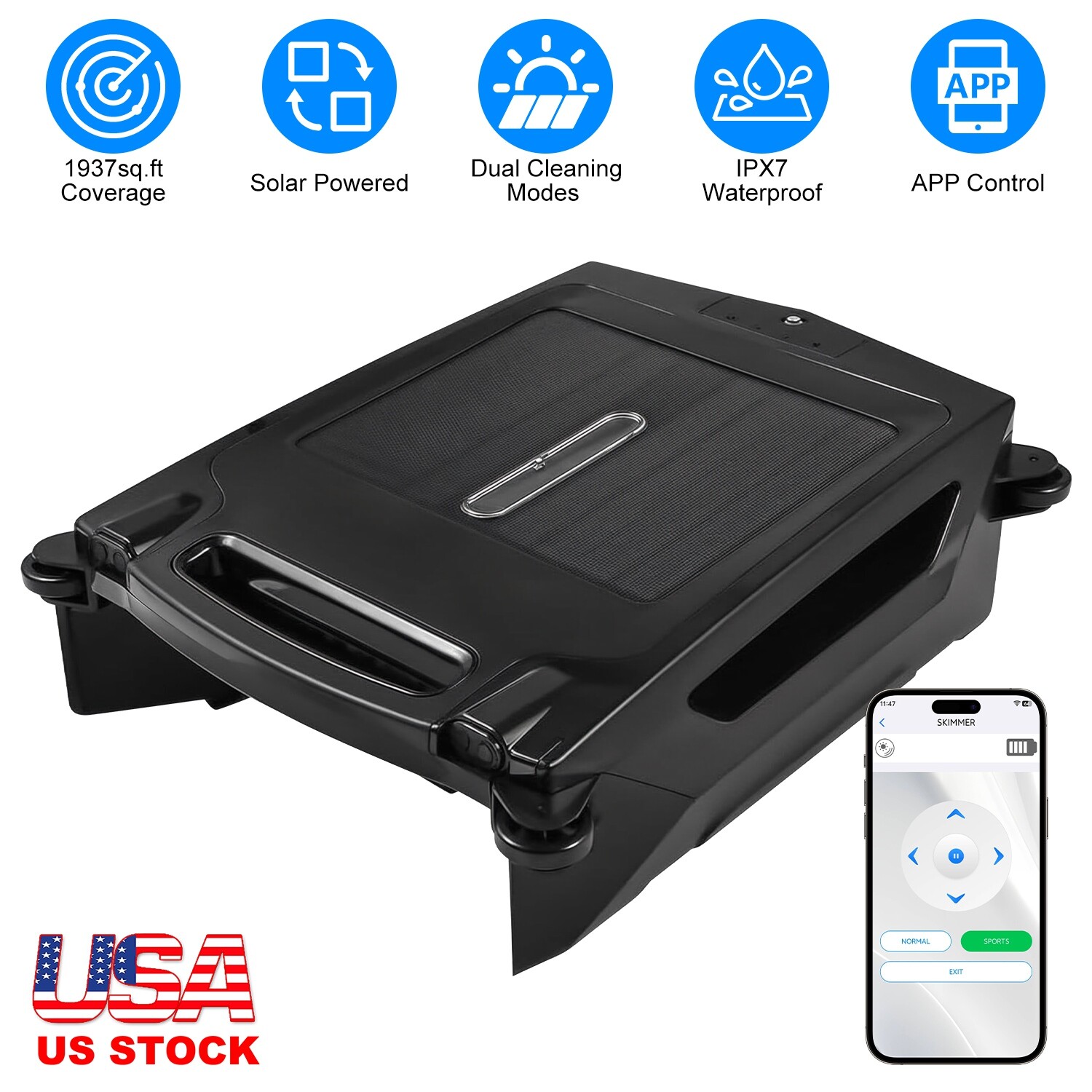 Solar Powered Auto Robotic Pool Surface Skimmer Cleaner w Cleaning Battery Power