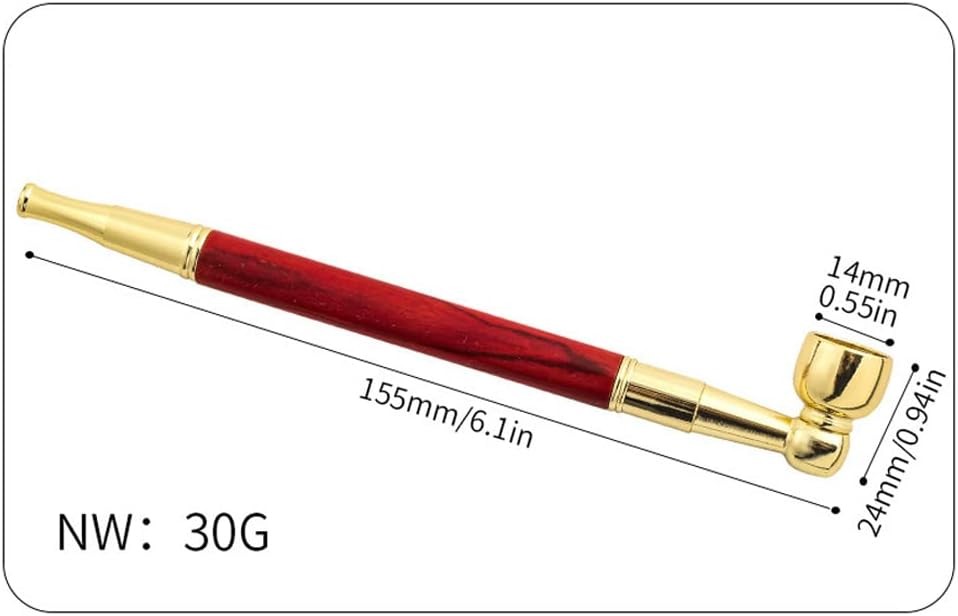 Wood Tobacco Pipe With Cleaner Tamper Tool Black Bag, 6 inch Smoking Red