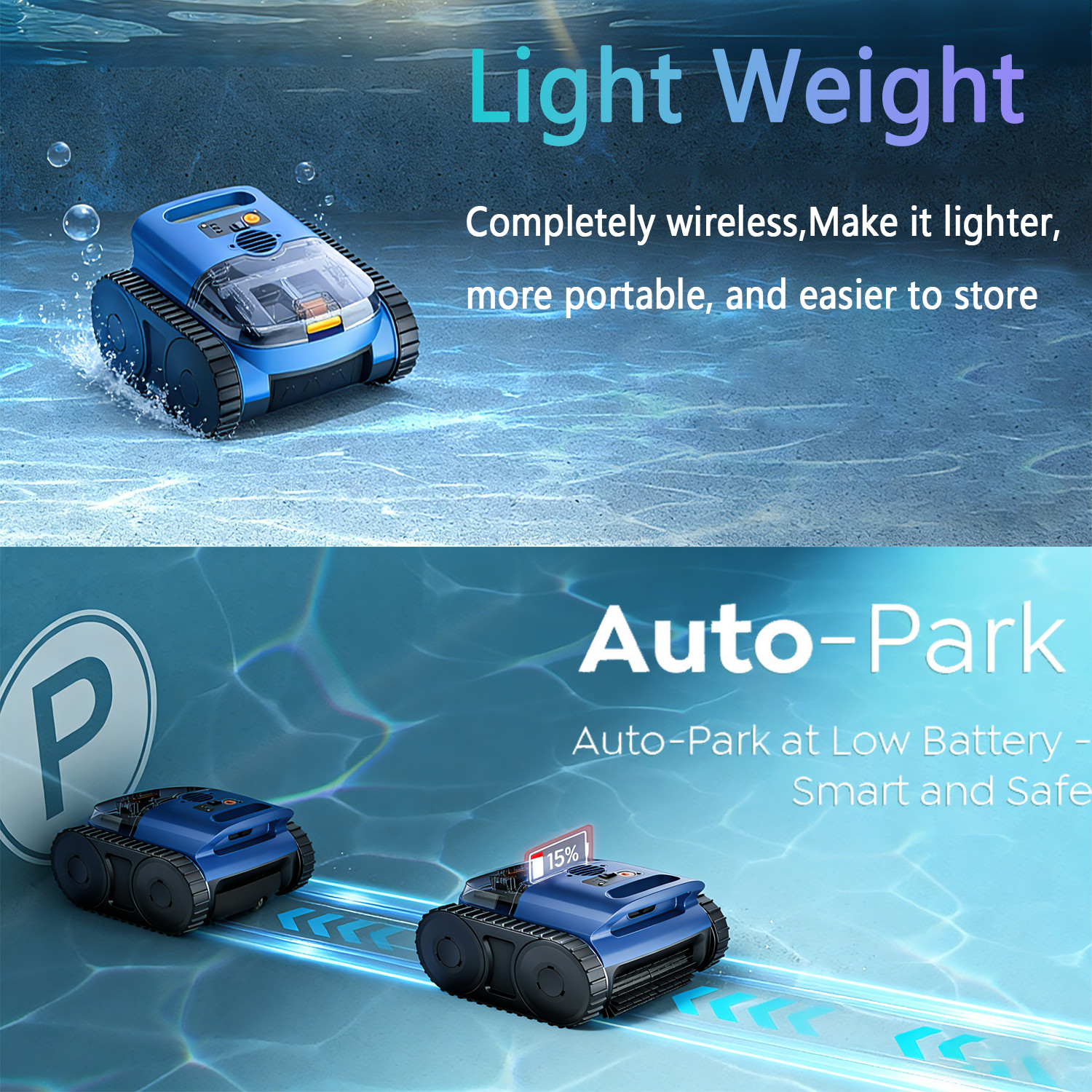 Automatic Pool Vacuum Robot with Wall & Waterline Cleaning for Inground Pools