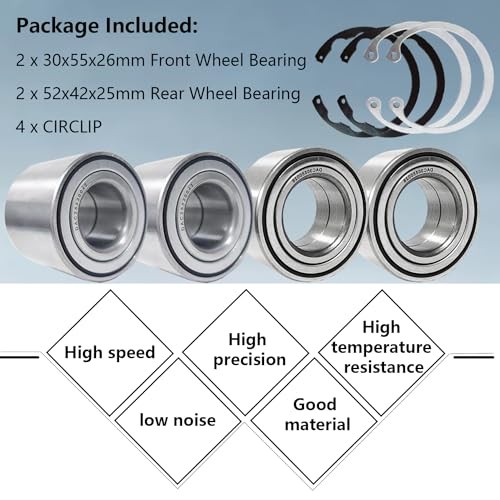 Front & Rear Wheel Bearing with Circlip Compatible with 2005-2013 Brute Force