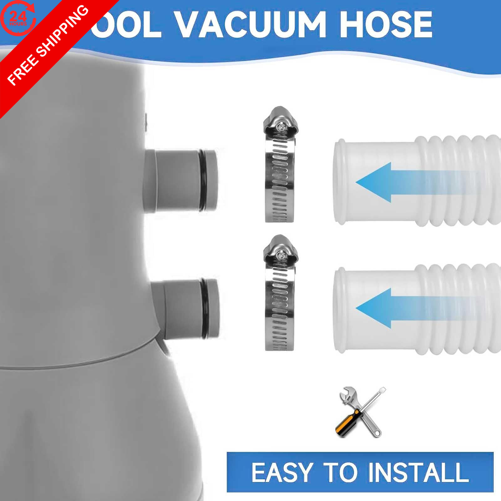 1-1/4&Prime; Pool Hoses Kit Replacement for Above 1.25&Prime; x 41 inches, Blue -2 Pack