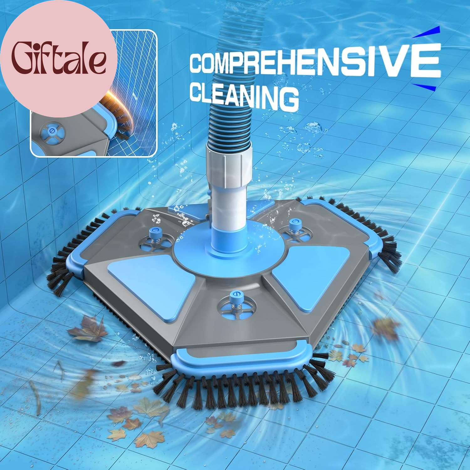 Upgrade Pool Vacuum Head with Side Brush & 360° Swivel Cuff, Heavy Duty Manual K