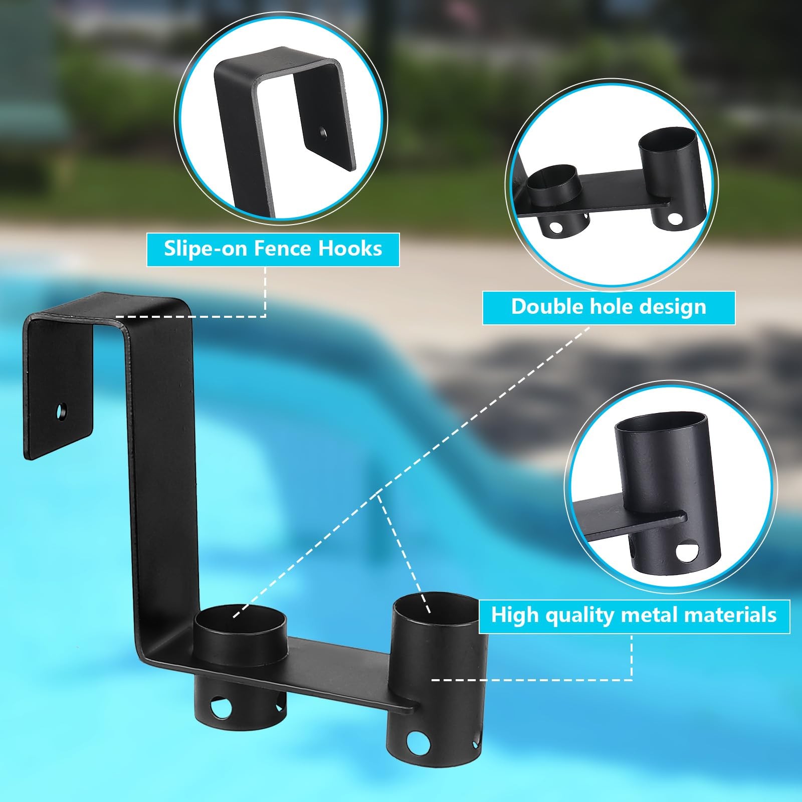 Pool Fence Hooks 2 Pcs Organizer for Cleaning Tools, Poles, Skimmers, Vacuum
