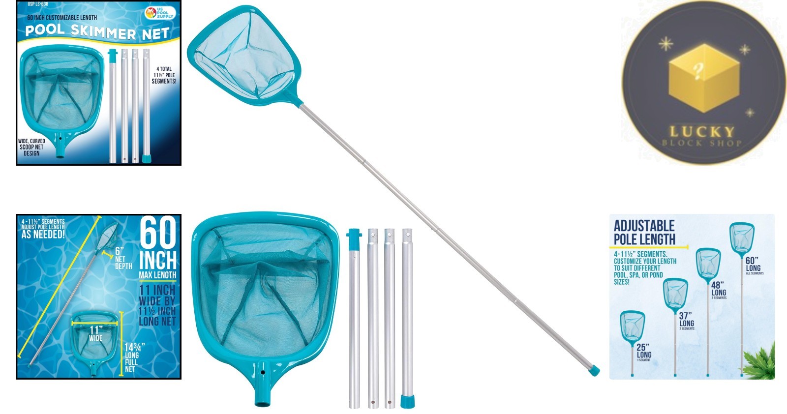 Effortless Pool Cleaning: 5ft Leaf Skimmer Net with Aluminum Poles – Blue