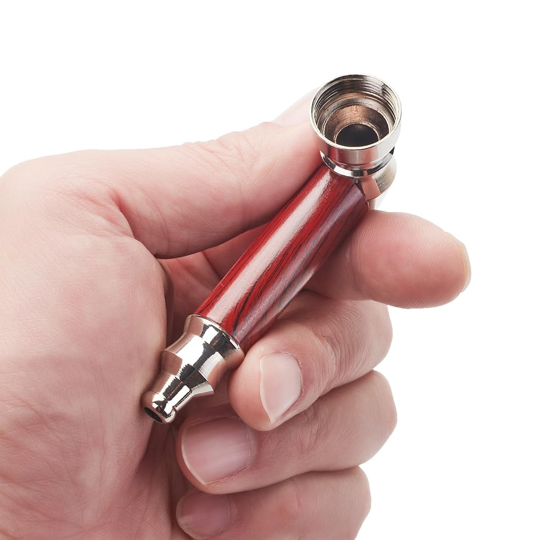 2pc Short Realistic Wood Grain Tobacco Pipe With Cleaner Tamper Two color