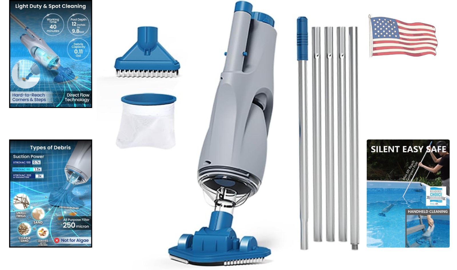 Efficient Cordless Handheld Pool Cleaner – Perfect for Spot Cleaning Up to 20ft