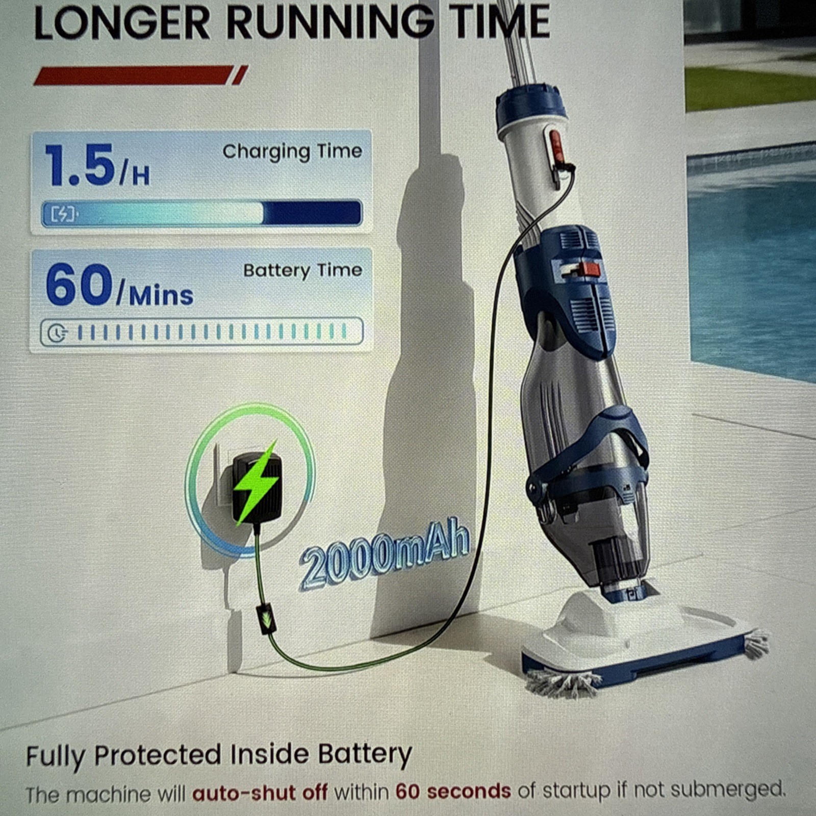 Cordless Pool Vacuum with Dual Mode & 22 GPM Suction for In/Above Ground Pools