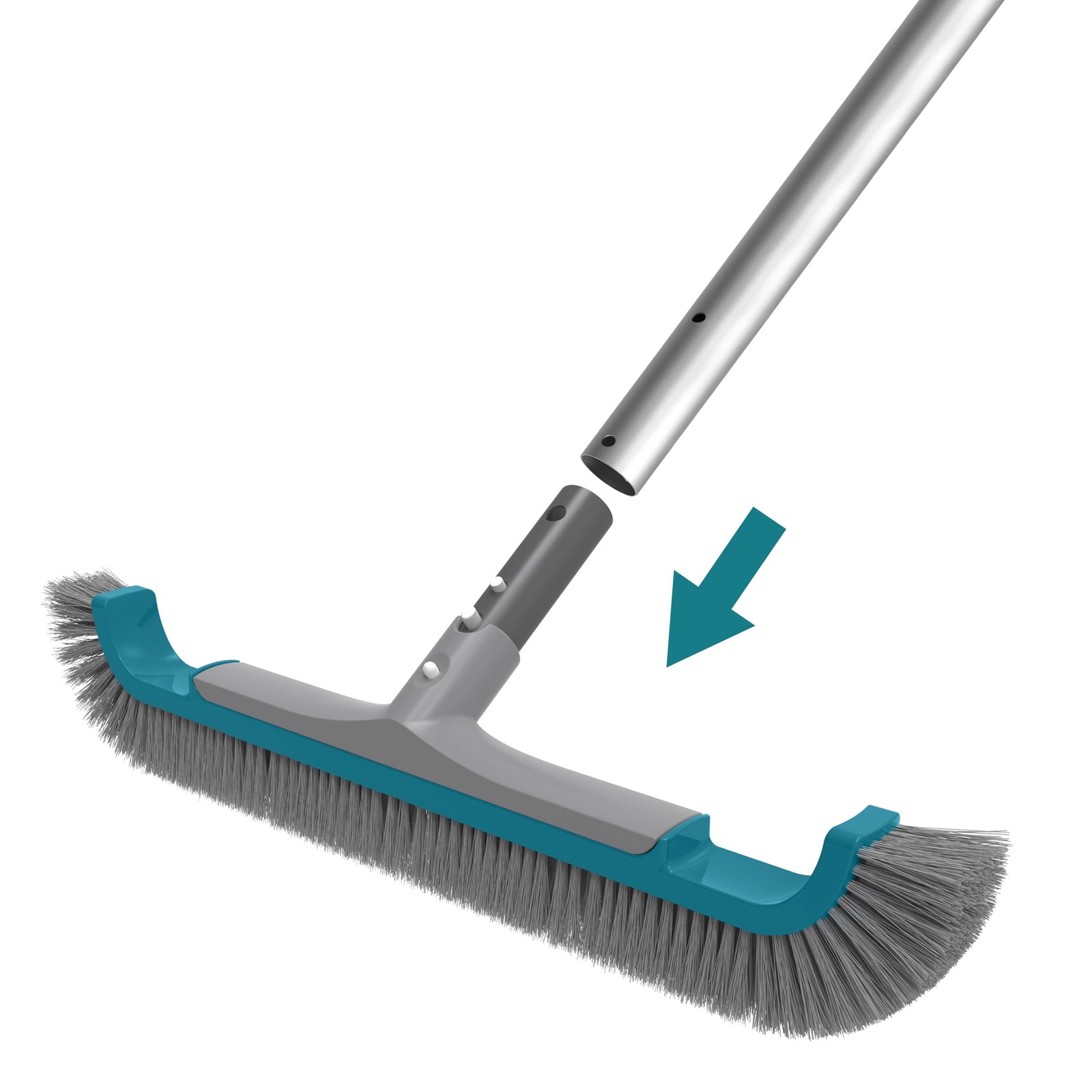Teal & Gray 20&Prime; Curved-end Pool Brush with Extended PP Side bristles