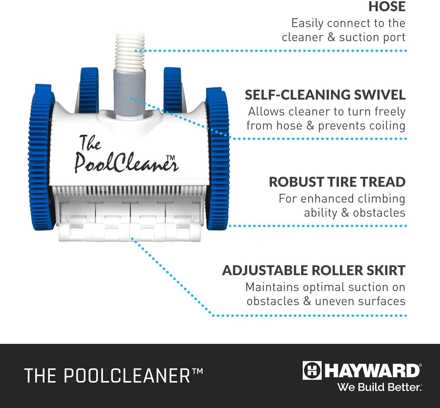 Poolvergnuegen 4-Wheel Suction Pool Cleaner for In-Ground Pools 20×40 ft