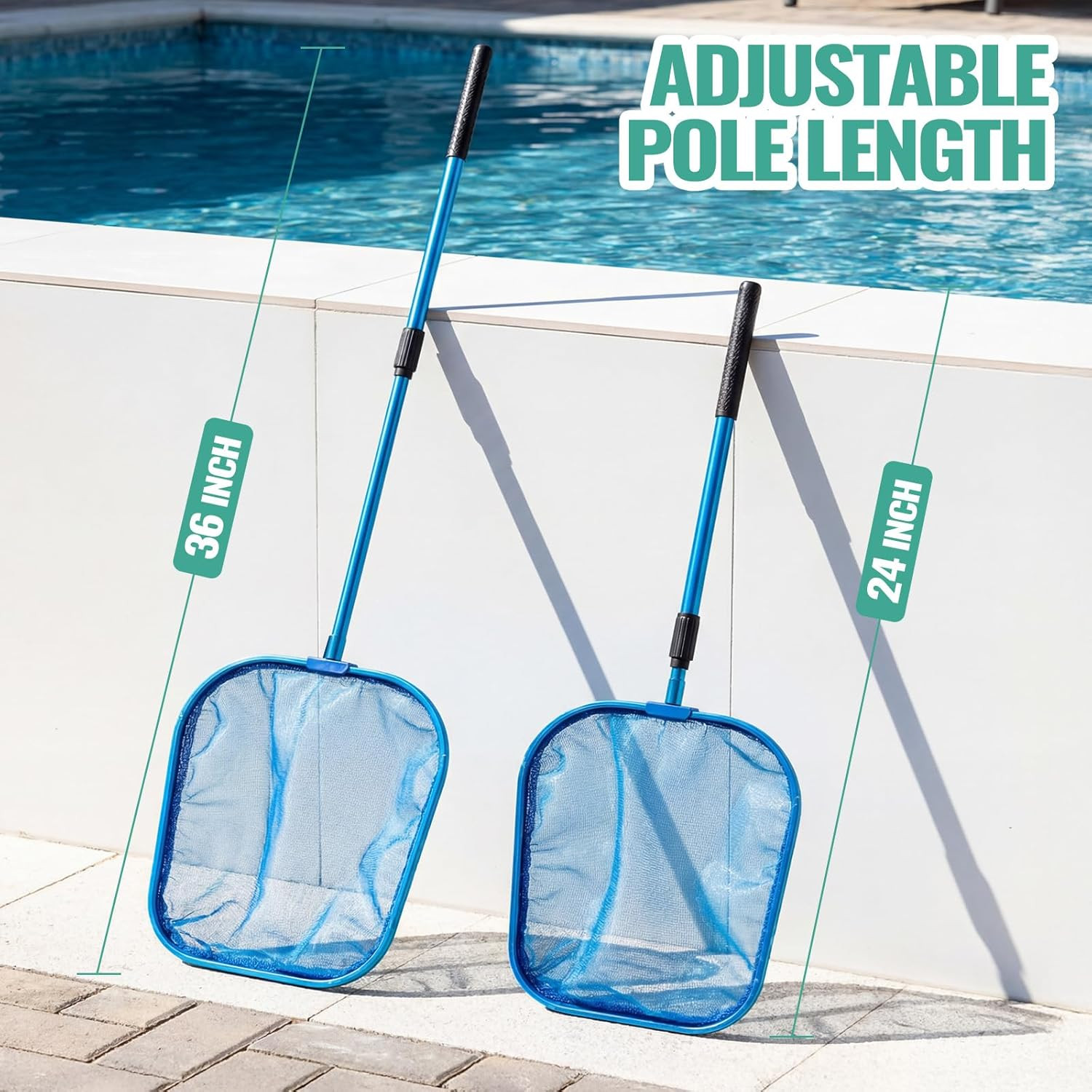 Hot Tub Pool Skimmer Net with Aluminum Frame & Telescopic Handle 24-36&Prime;