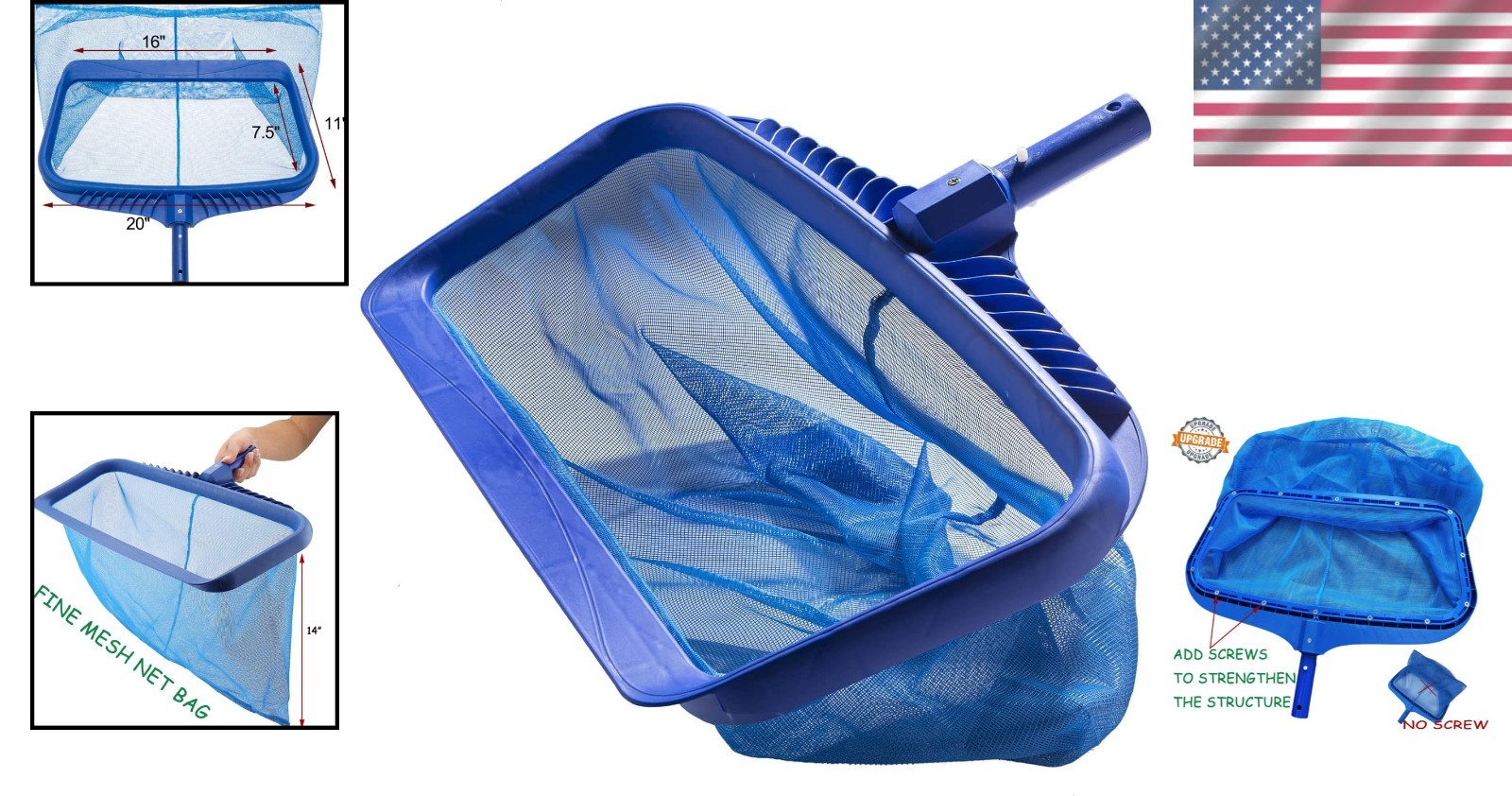 Upgraded Pool Skimmer Net with Reinforced Frame