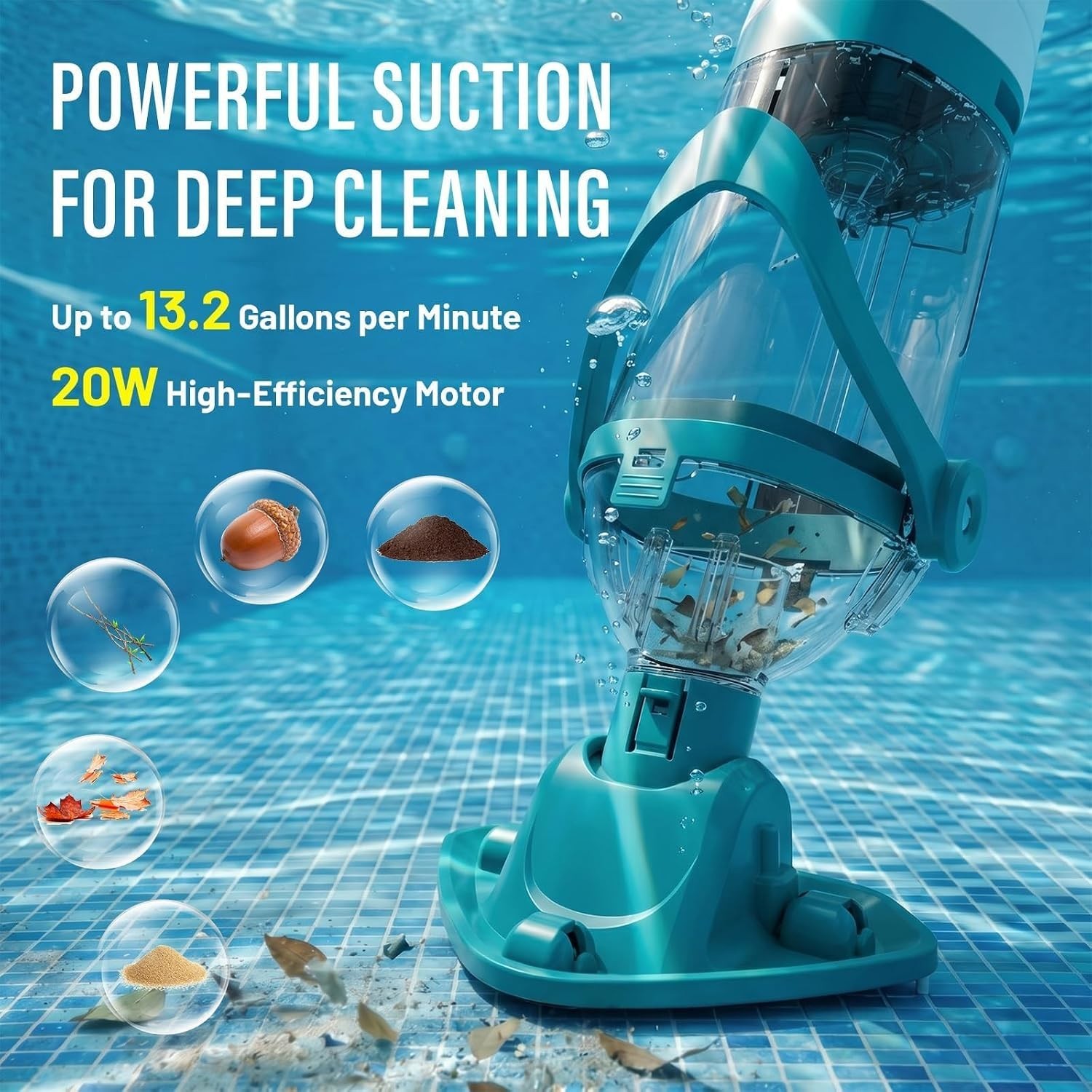 Above Ground Pool Vacuum – Powerful 20W Motor with Telescopic Handle & Filters
