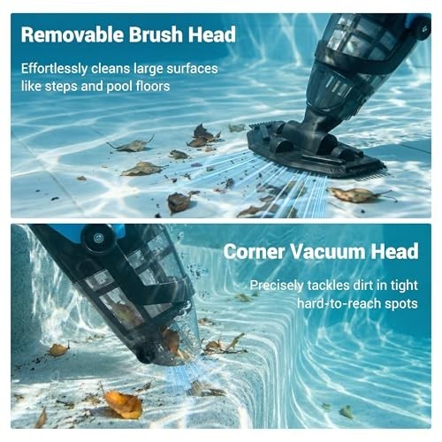 Cordless Handheld Pool Vacuum 18 GPM 60 Min Runtime 120um Filter 4 Section Pole