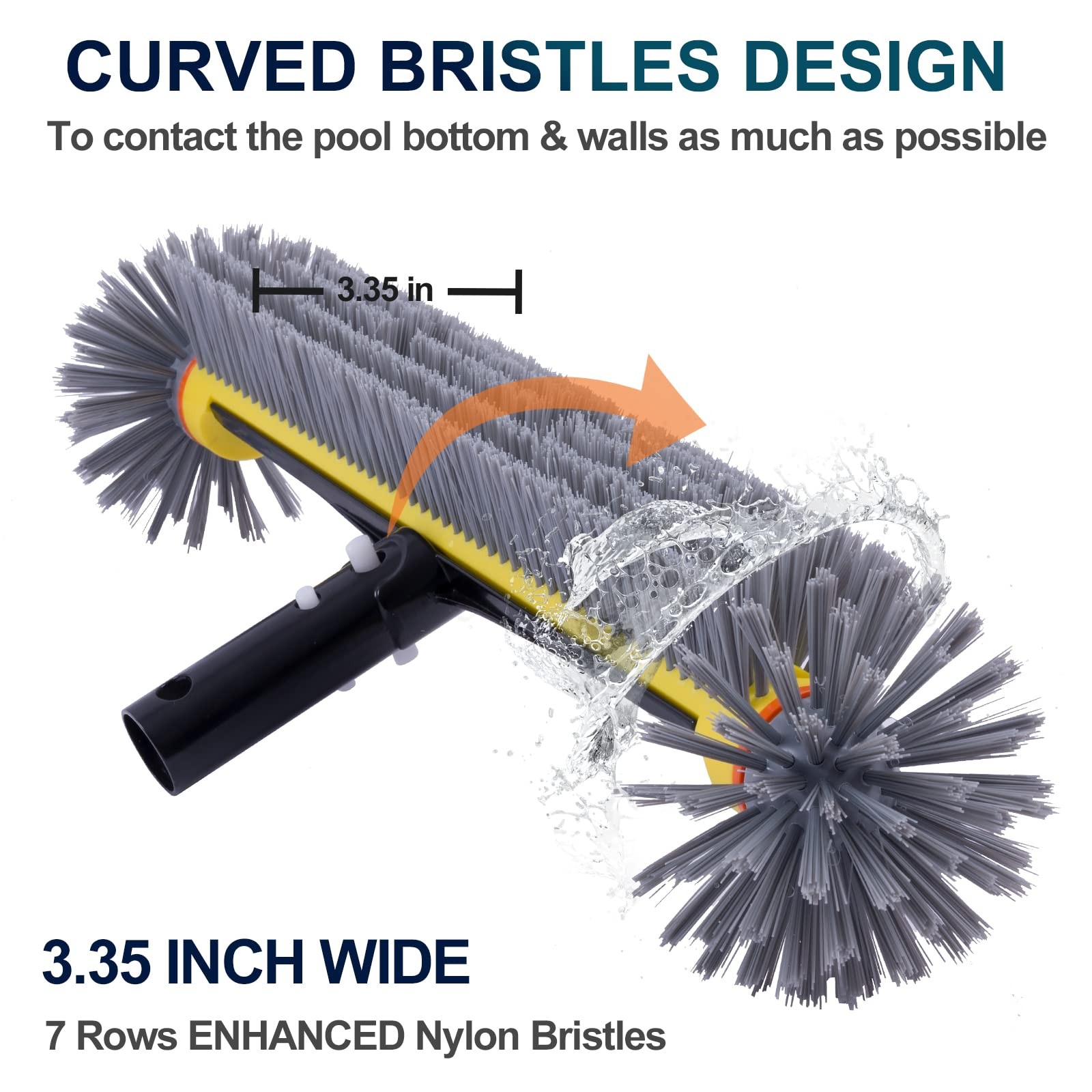 HeavyDuty Pool Brush Head for Walls, Floors, Steps & Corners 17.5&Prime;