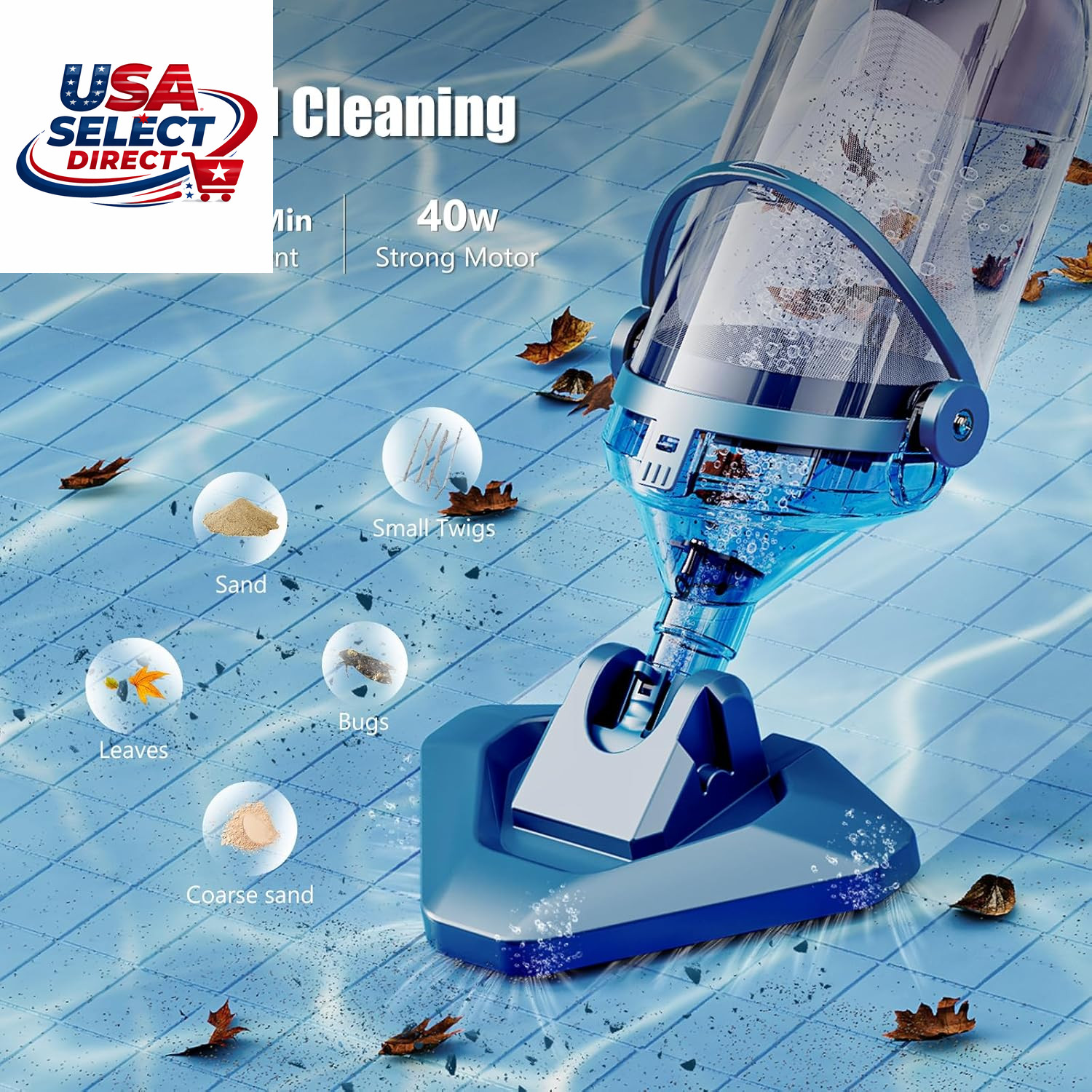 Handheld Pool Vacuum with Telescopic Pole, Rechargeable, 60 Min Run Time