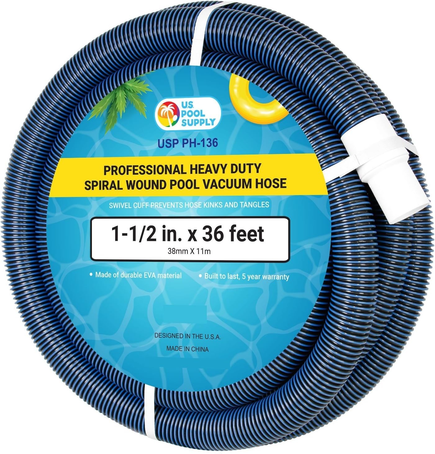 Heavy Duty Pool Hose 36 ft 1-1/2&Prime; EVA Kink-Free Swivel for Inground