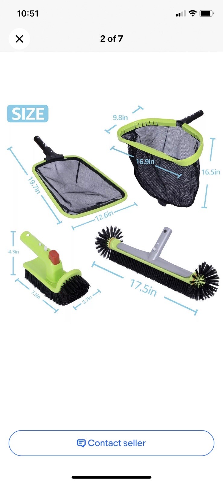 Deluxe Pool Cleaning Kit Leaf Skimmer Net Fine Mesh Net 17.5 Brush Head & Hand
