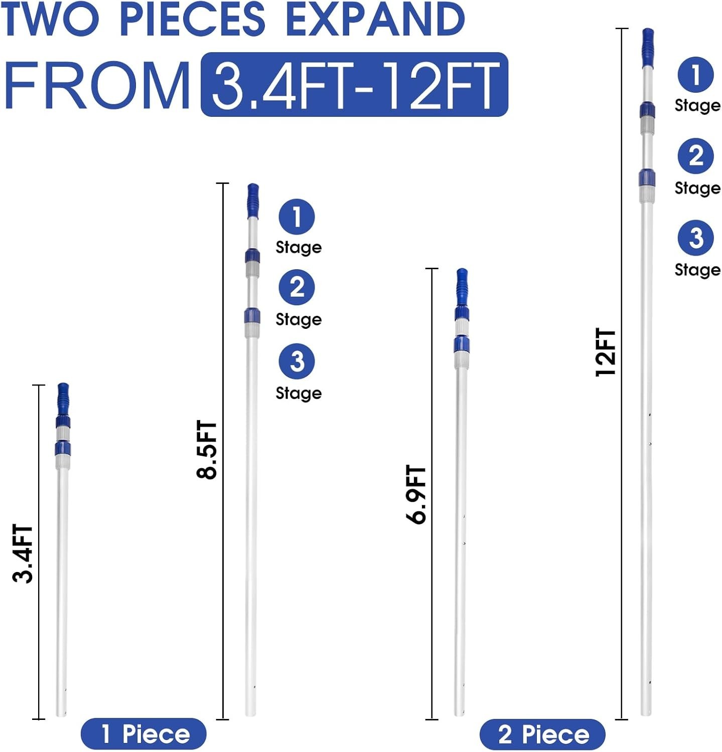 Pool Telescopic Pool Pole 12 Ft Adjustable Aluminum Pool Cleaning Tool for