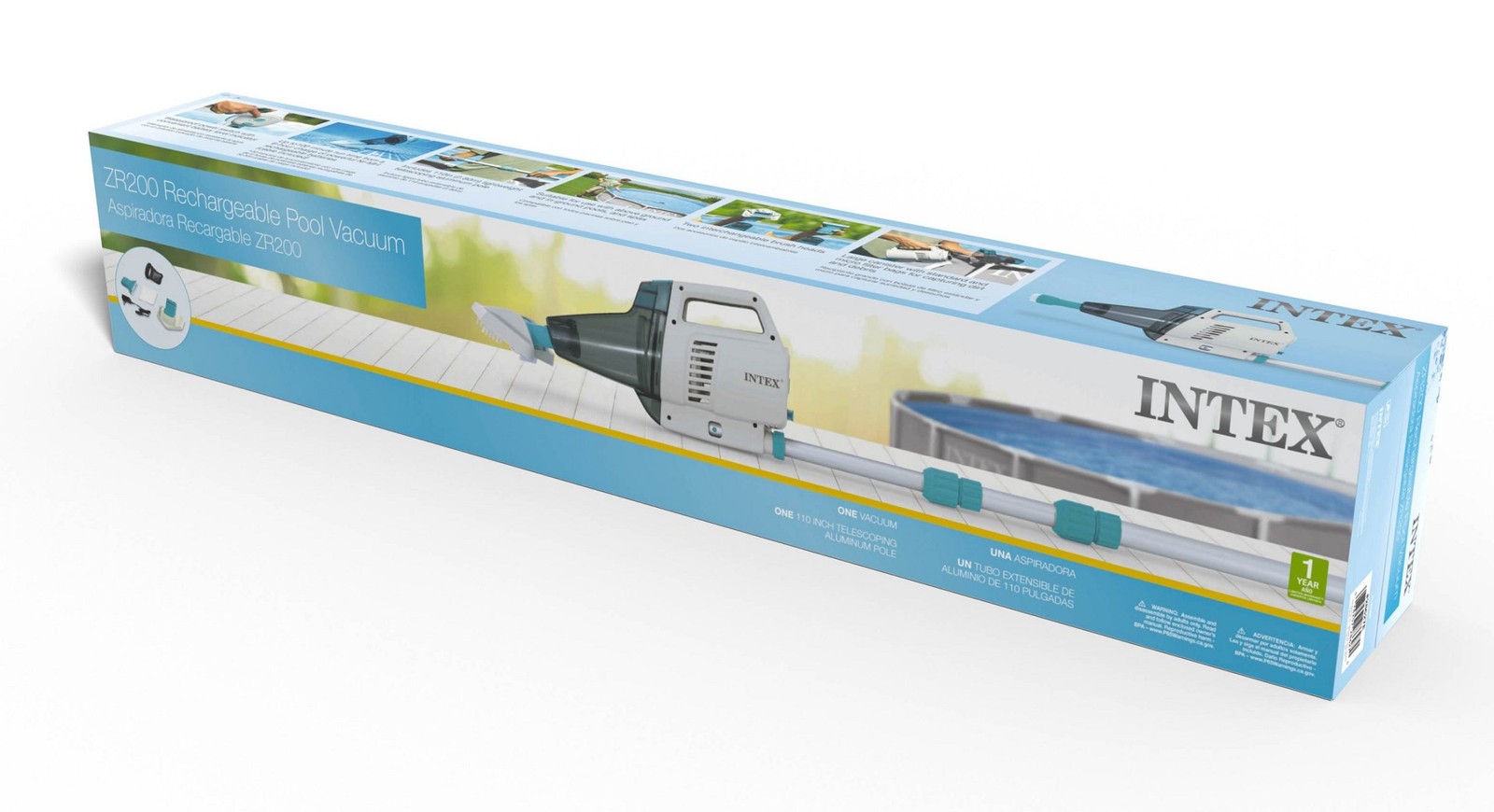 Intex ZR200 Rechargeable Pool Vacuum with 110inch Telescoping Aluminum Pole