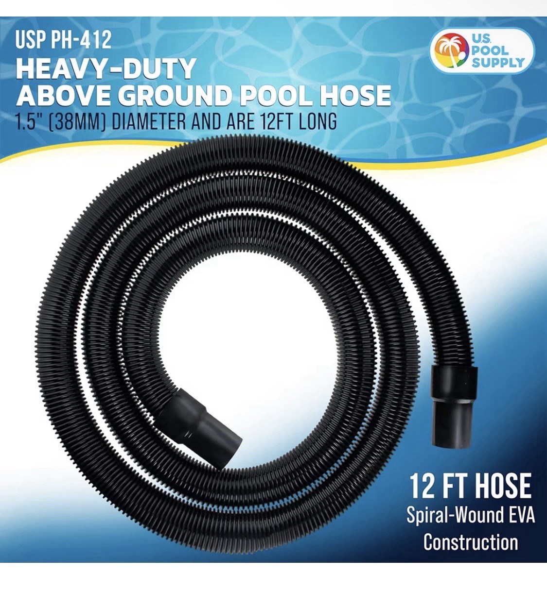 12 Foot Heavy-Duty Above Ground Pool Hose, 1.5&Prime; – Black Filter Connecting Hose