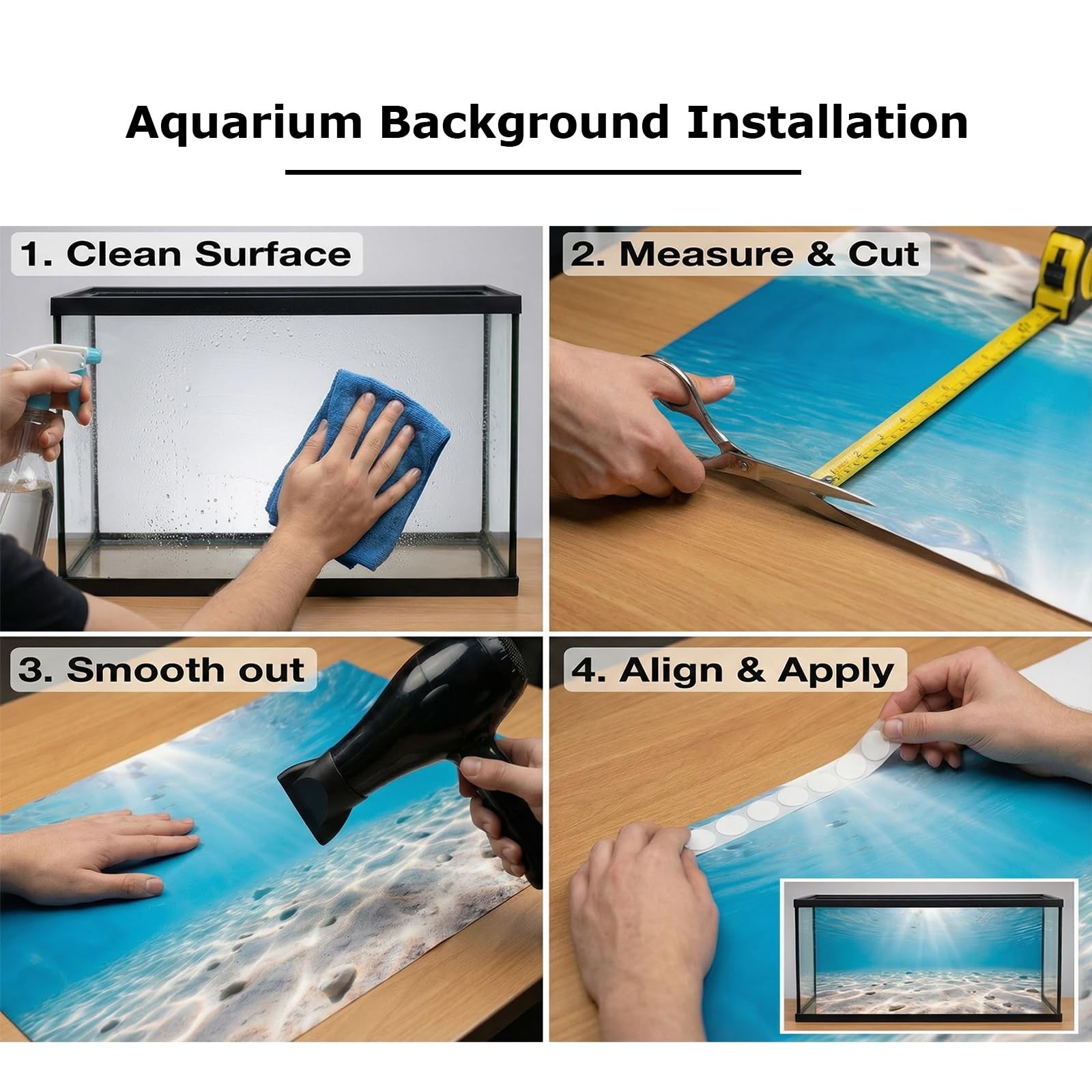 Undersea Aquarium Background & Double-Sided Sponge Brush for Fish Tanks 30×18&Prime;