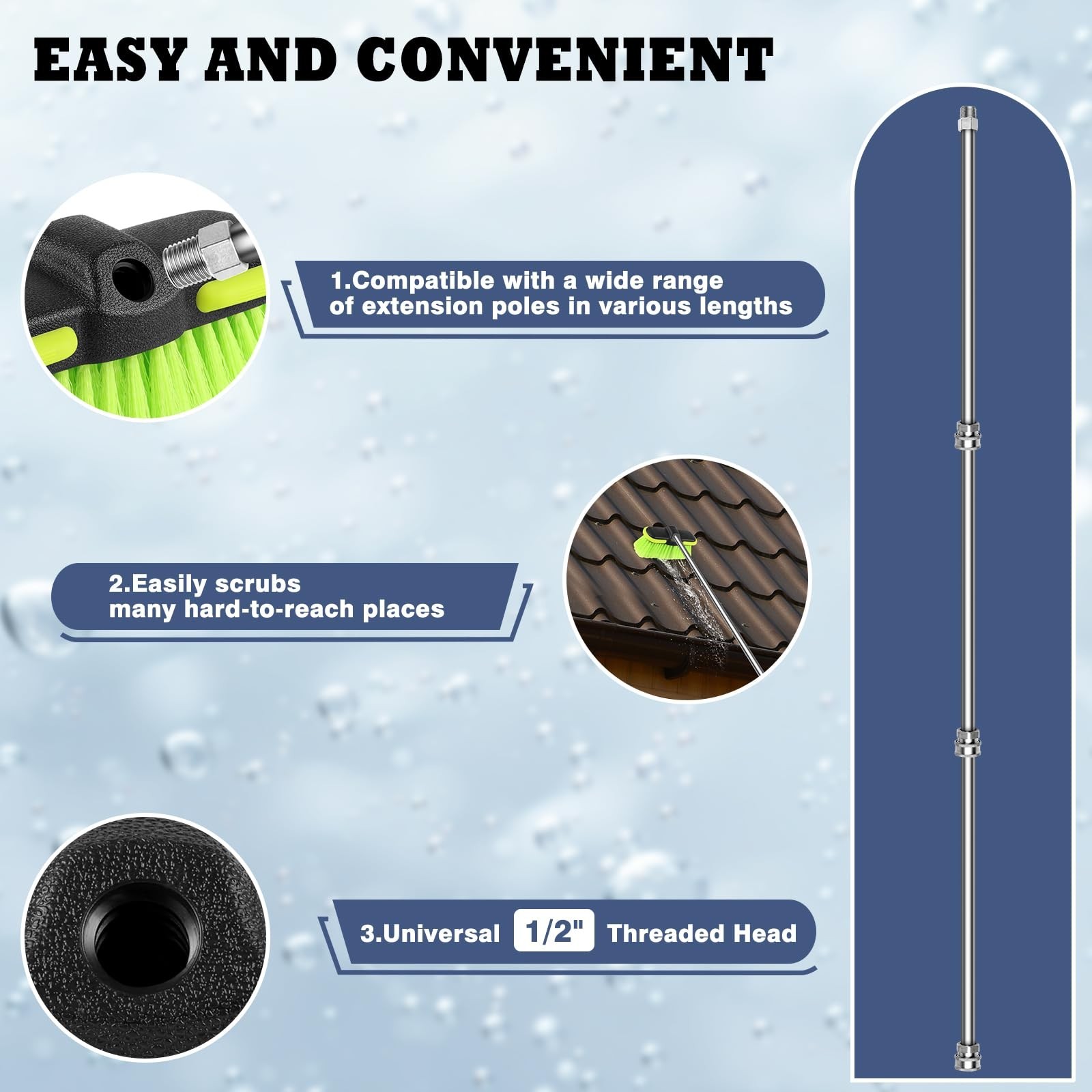 Heavy Duty 8 Inch Car Wash Brush Head for Extension Pole Outdoor Cleaning NEW