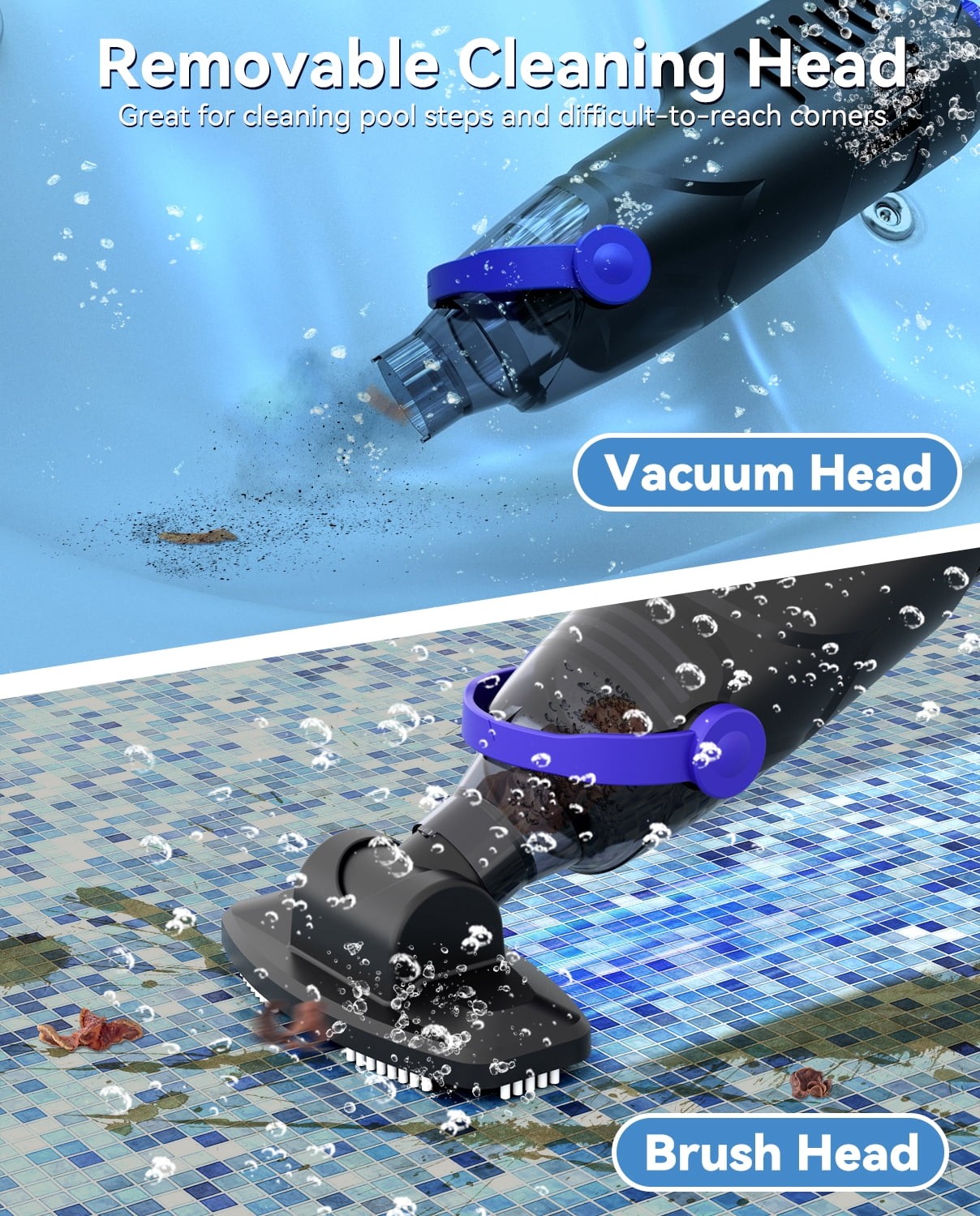 Nichro Cordless Pool Vacuum Cleaner, 60W Suction, Handheld with 63-Inch Pole, 18