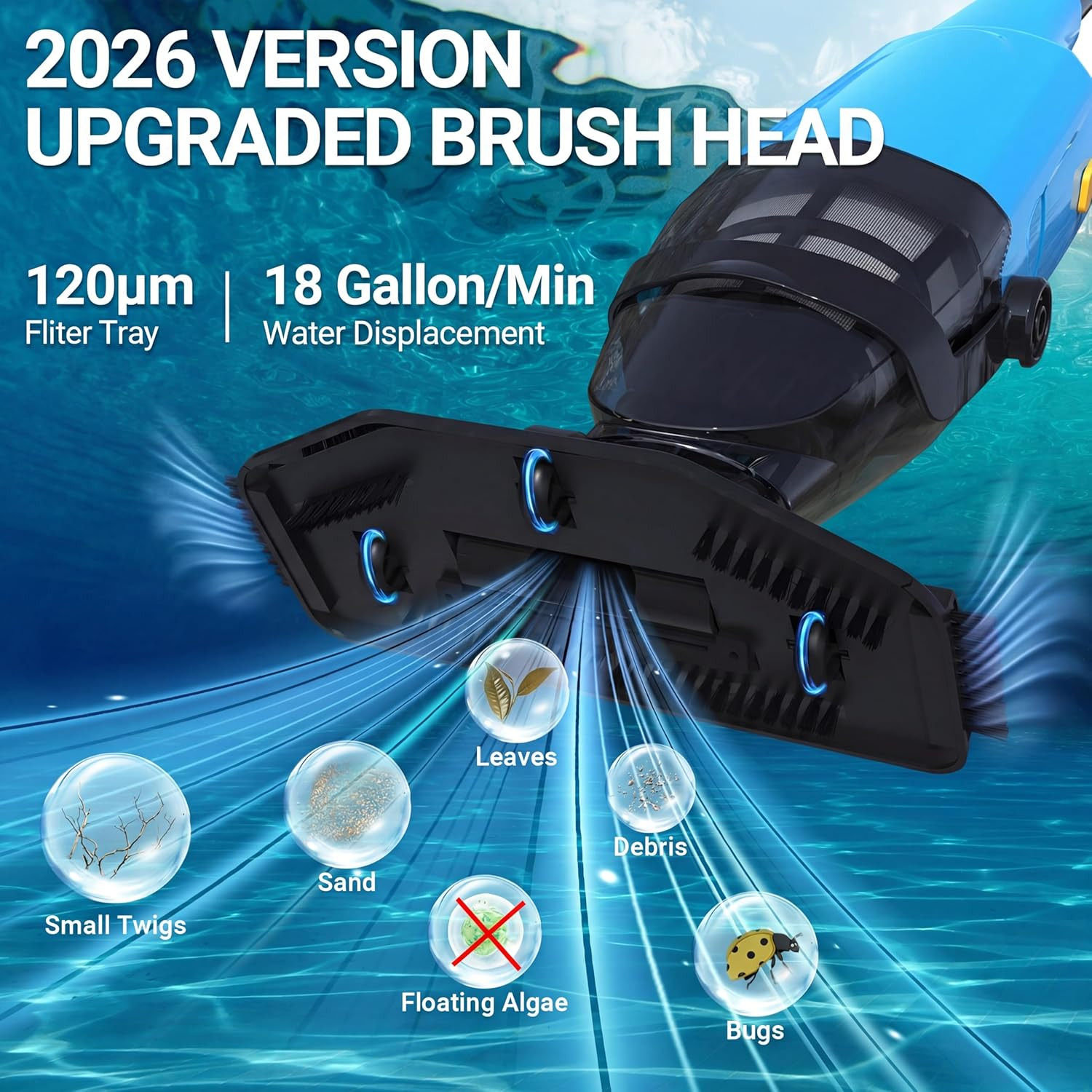 Pool Vacuum for above Ground Pool, 18GPM Powerful Suction/87” Extension Pole/60M