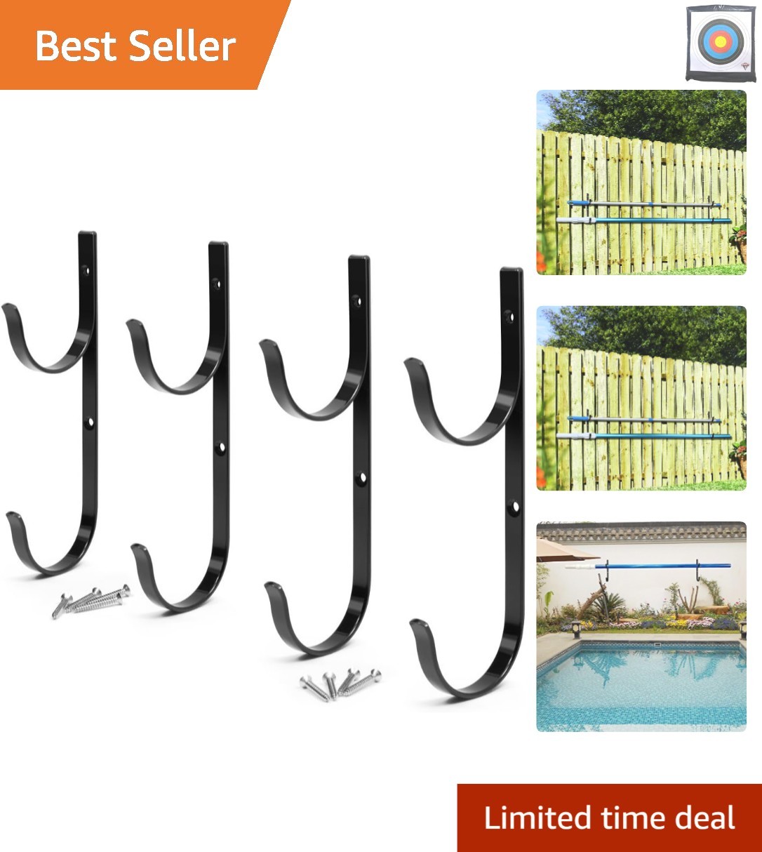 Durable Heavy-Duty Pool Pole Hangers – Multi-Functional 4pc Black Aluminum Set