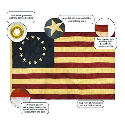 Historical Betsy Ross Flag 3×5 foot | Heavy Duty Heritage Tea Stained