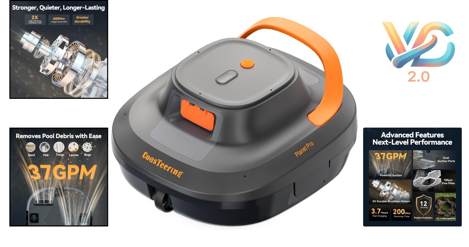Planet Pro Cordless Pool Cleaner for Above Ground & Flat-Bottom Pools